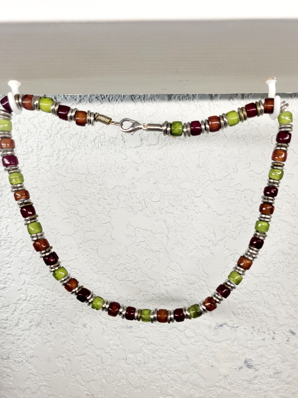 Handcrafted Green, Brown & Burgundy Glass Bead Necklace